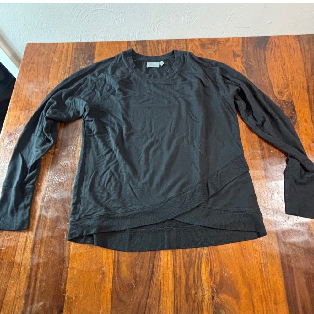Athleta Black Modal Crossover Tulip Hem Long Sleeve Top Medium Pullover